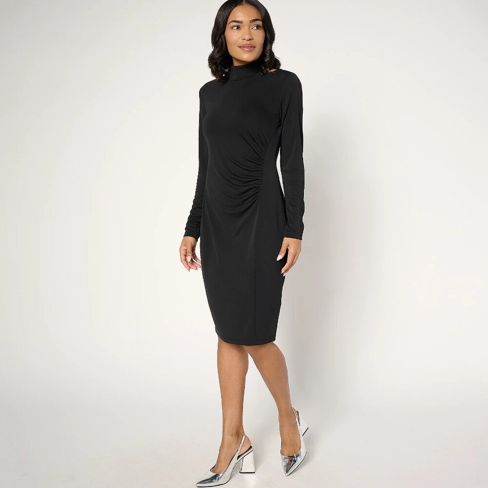 Susan Graver Petite Premier Knit Mock Neck Dress with Cutout -Size PS a673990